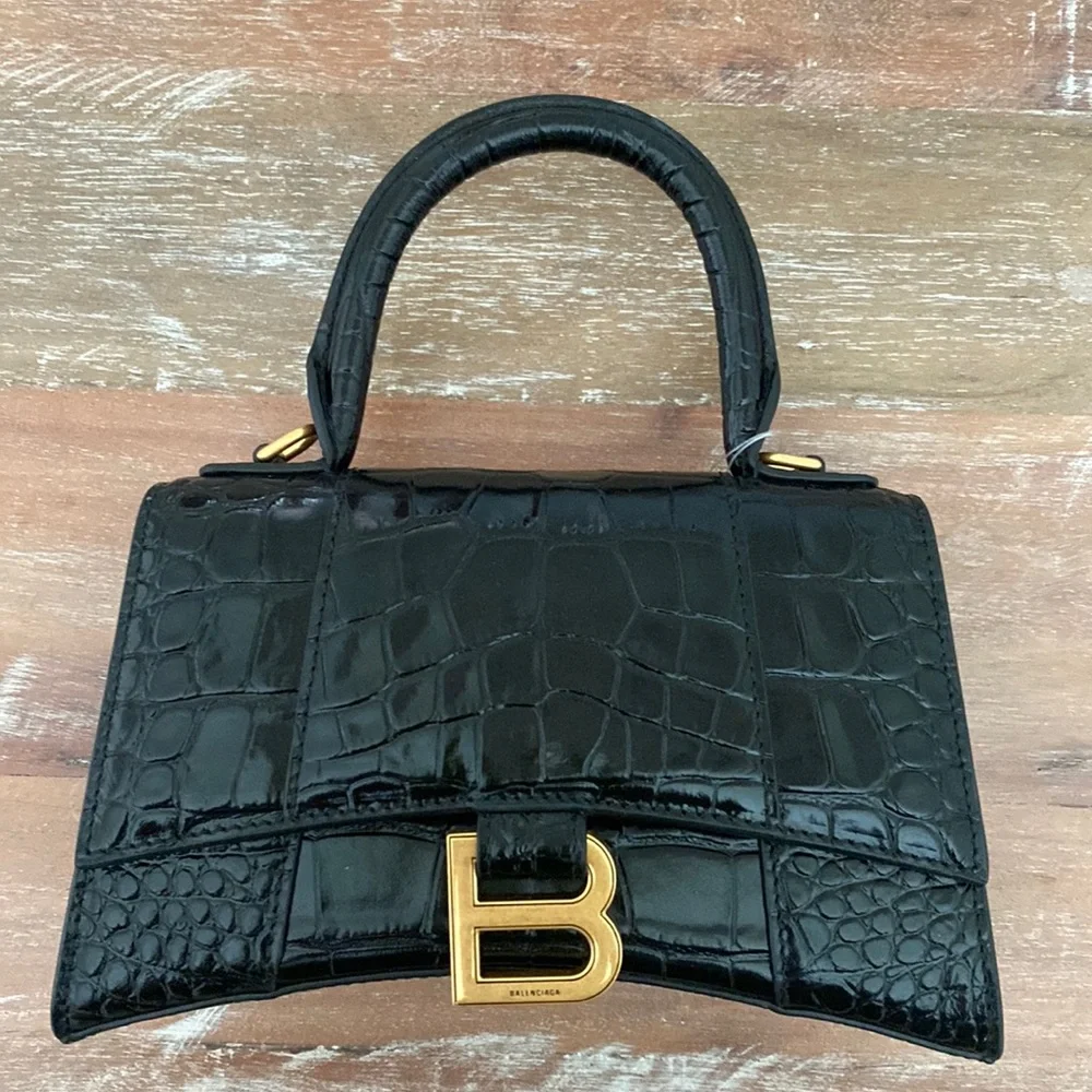*BALENCIAGA* Hourglass XS Croc-Embossed Top-Handle Bag.  Kim-approved! - Picture 3 of 9